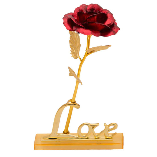 Eternal Flame Rose - Valentine special Golden Red Rose with Love Stand